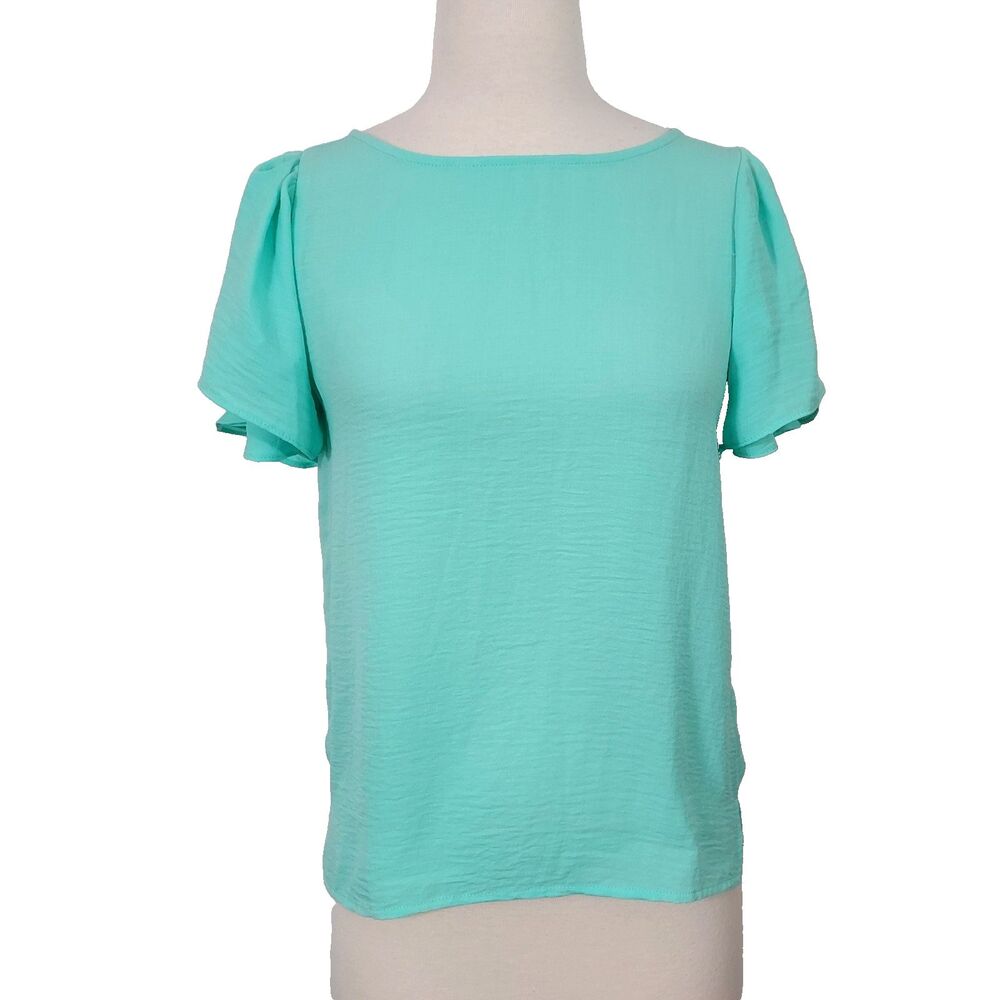Vince Camuto Chiffon Blouse Top Size XS Mint Green Tulip Layered Flutter Sleeve